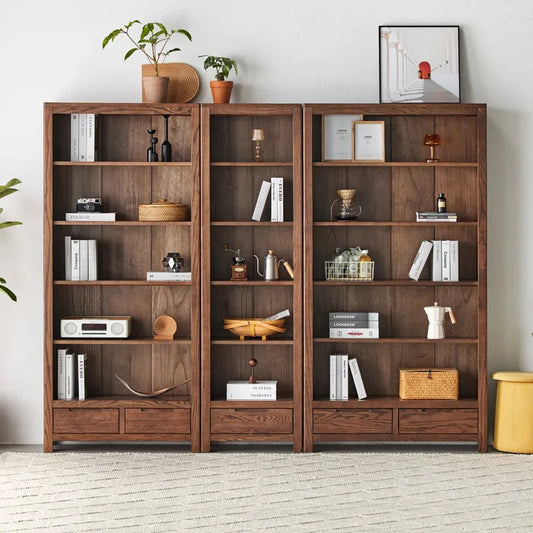 Modern Vintage Black Walnut Solid Wood Bookcase Bookshelf