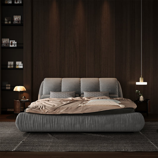 Luxury Upholstered Platform Bed with Oversized Padded Backrest and Solid Wood Frame, Suitable for Multiple Heights of Mattresses