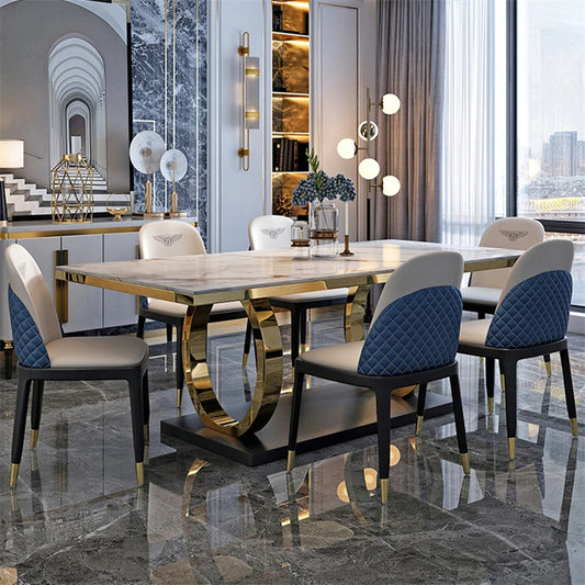 Nordic luxury rectangular marble dining table set with custom-designed chairs